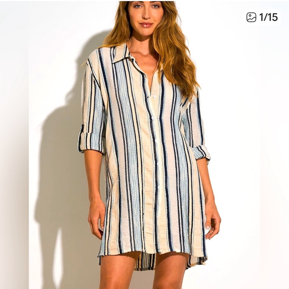 Elan Striped Roll tab sleeves tunic / Dress Size Large